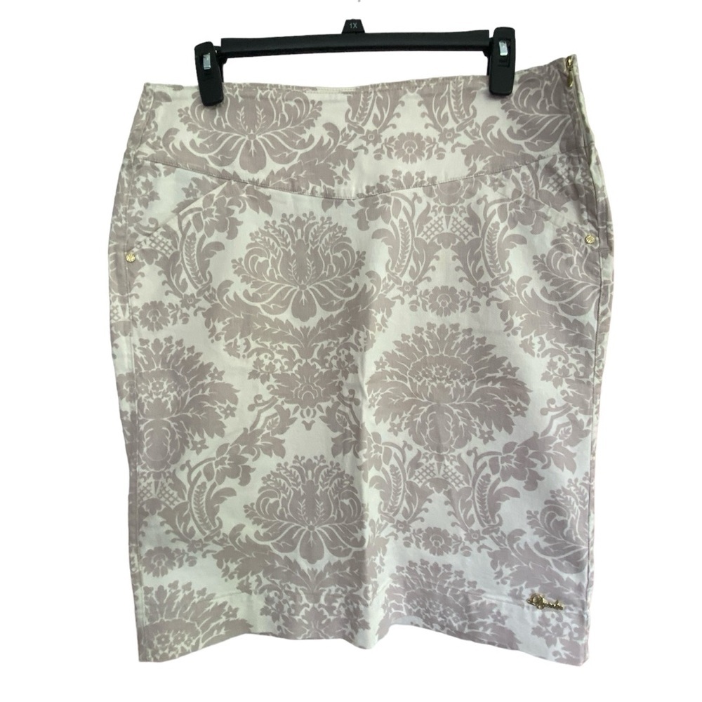 DYORK JEANS Brazil Pencil Skirt Pockets Side Zip Denim Cream Floral